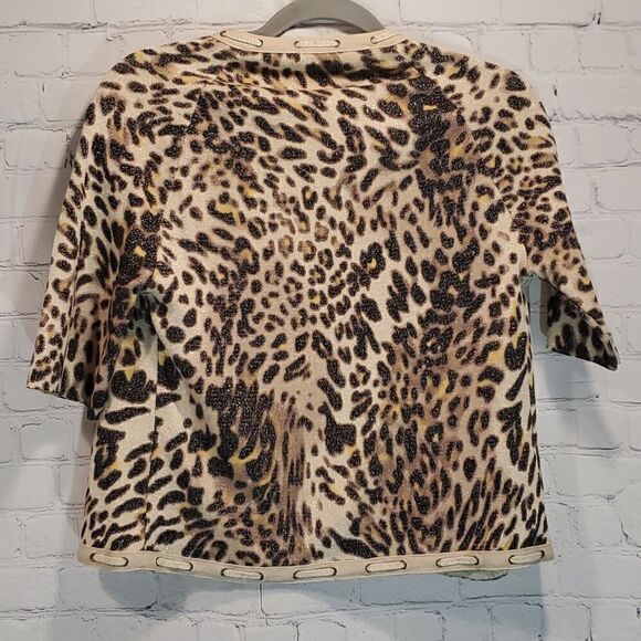 Chico's animal print shiny short sleeve cardigan - Picture 5 of 5